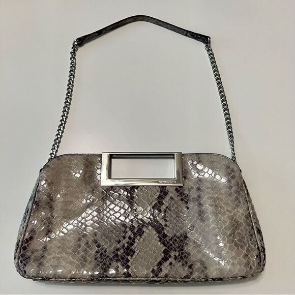 MICHAEL KORS Snakeskin Leather Clutch Chain Shoulder Bag Gray Silver - Picture 12 of 14
